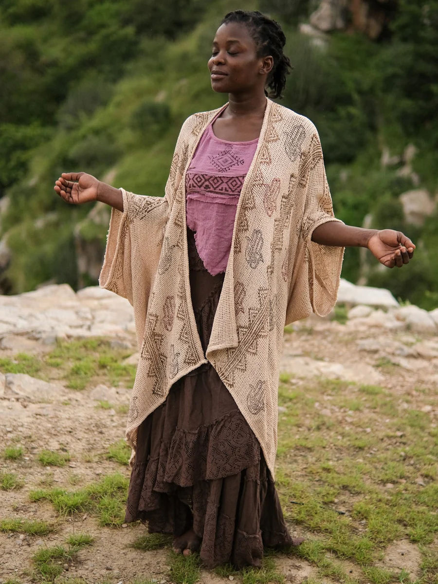 Knitted Boho Shrug with Tribal Pattern